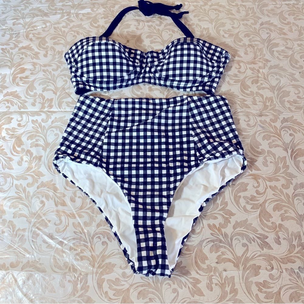 Tee Ink Bikini Swimsuit Black/White Check Padded Lined Sz 2 Gorgeous